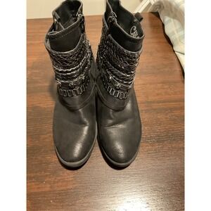 Carlos by Carlos‎ Santana Black Chain Braided Ankle Boots Women's Size 8M